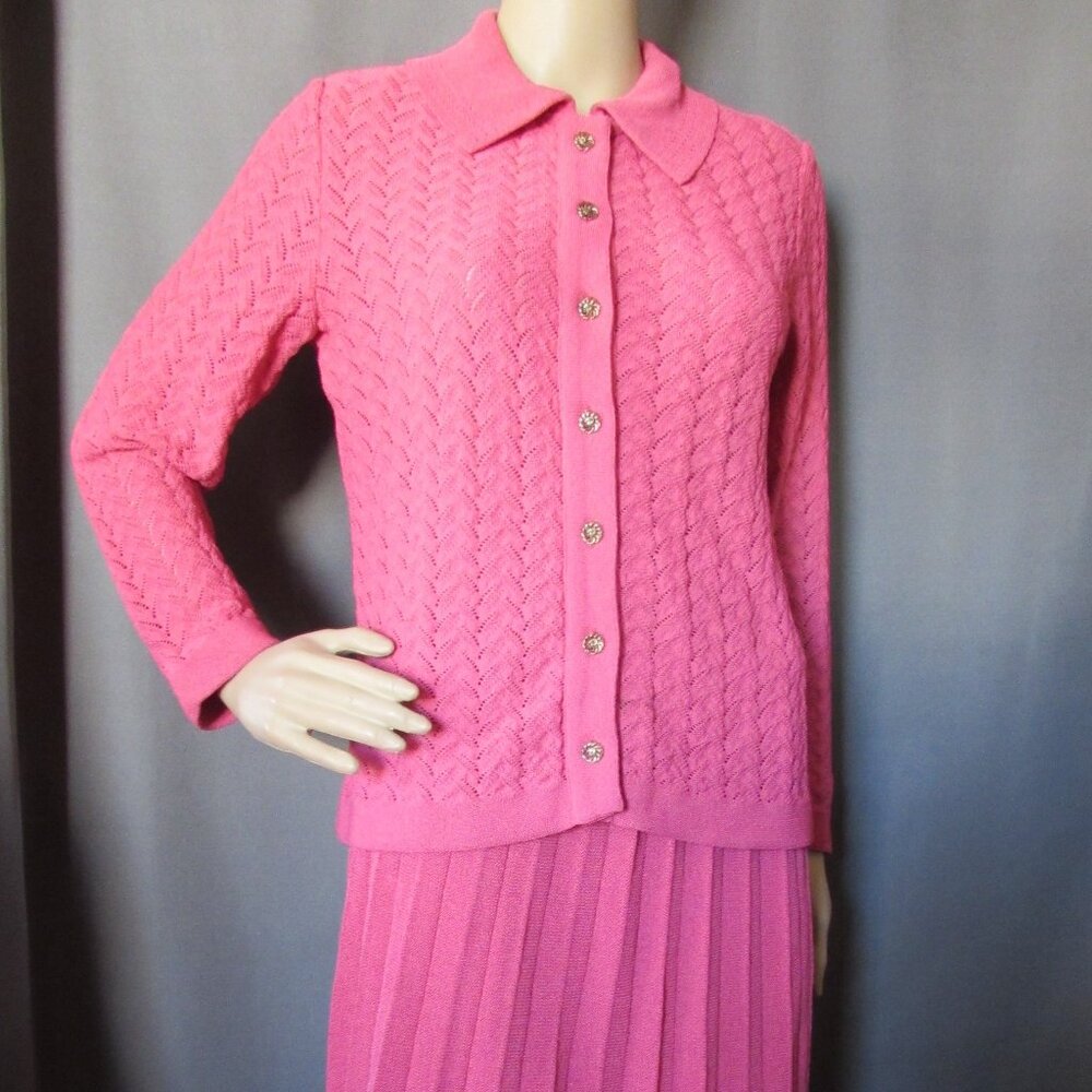 SALE Handsome Vintage Kimberly Knit Set Sweater & Skirt Peony Pink